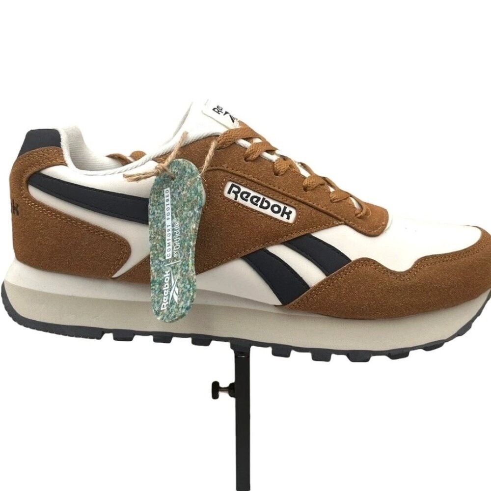 Reebok Harman Men's Athletic Sneakers Size 10 Brown-White-Navy Blue Ortholite